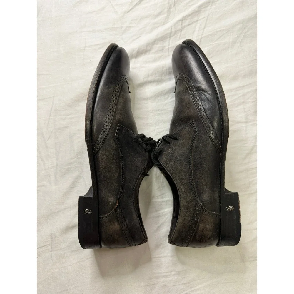 John Varvatos Star USA Mens Wingtip Derby Leather Shoes Distressed Grey Black